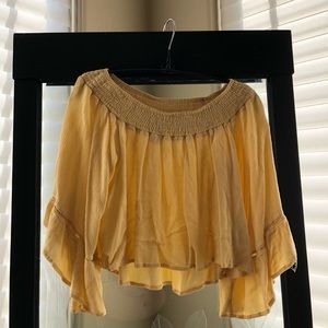 off the shoulder yellow crop top